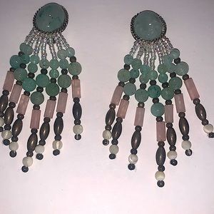 Vintage earrings semi precious stones jade, rose quartz